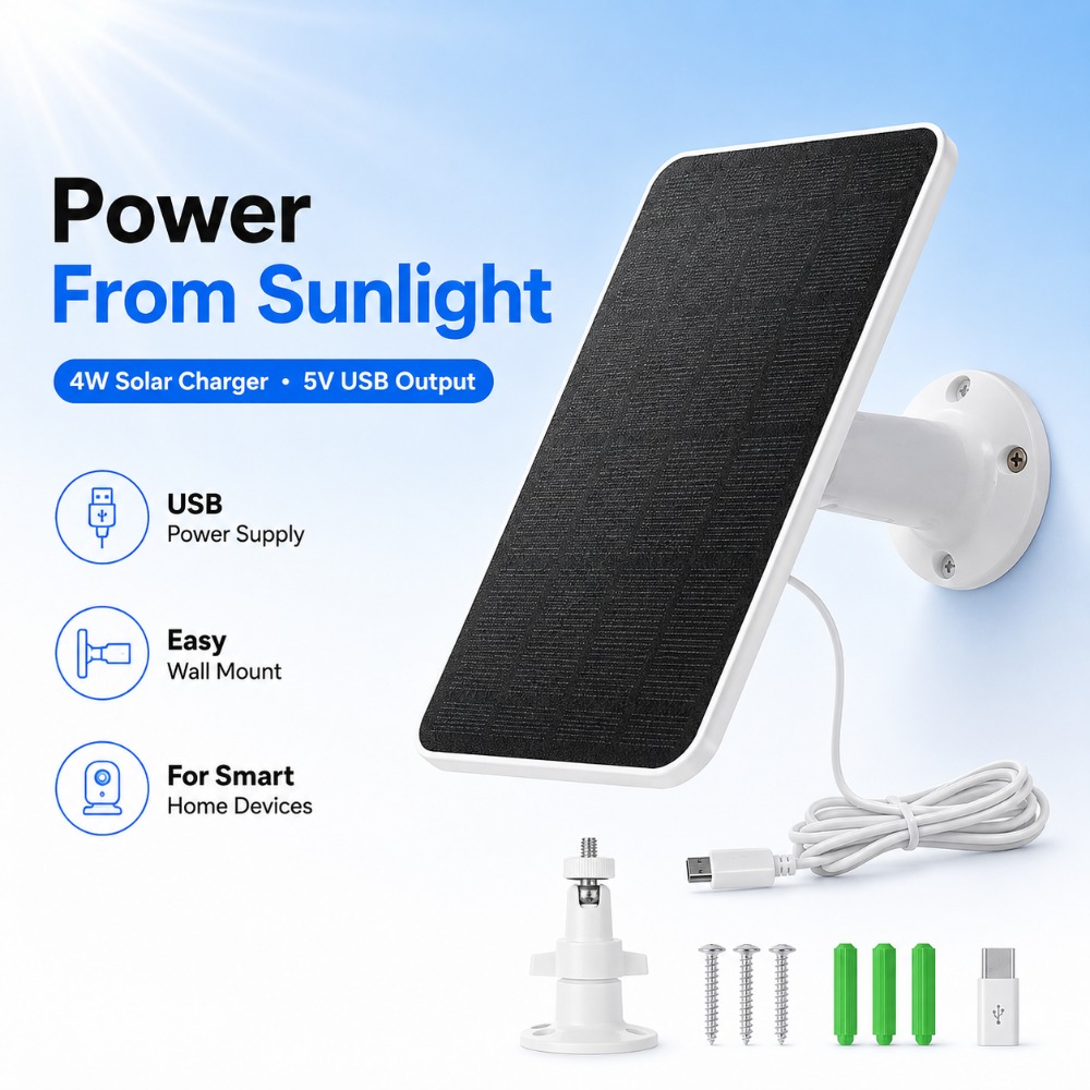 Home Security Doorbell Camera - Carregador Solar Externo de 4W 5V,